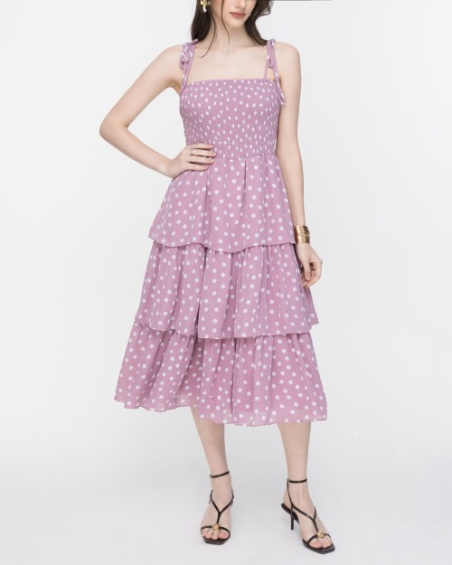 SIXDO Polka Dot Spaghetti Strap Maxi Chiffon Dress